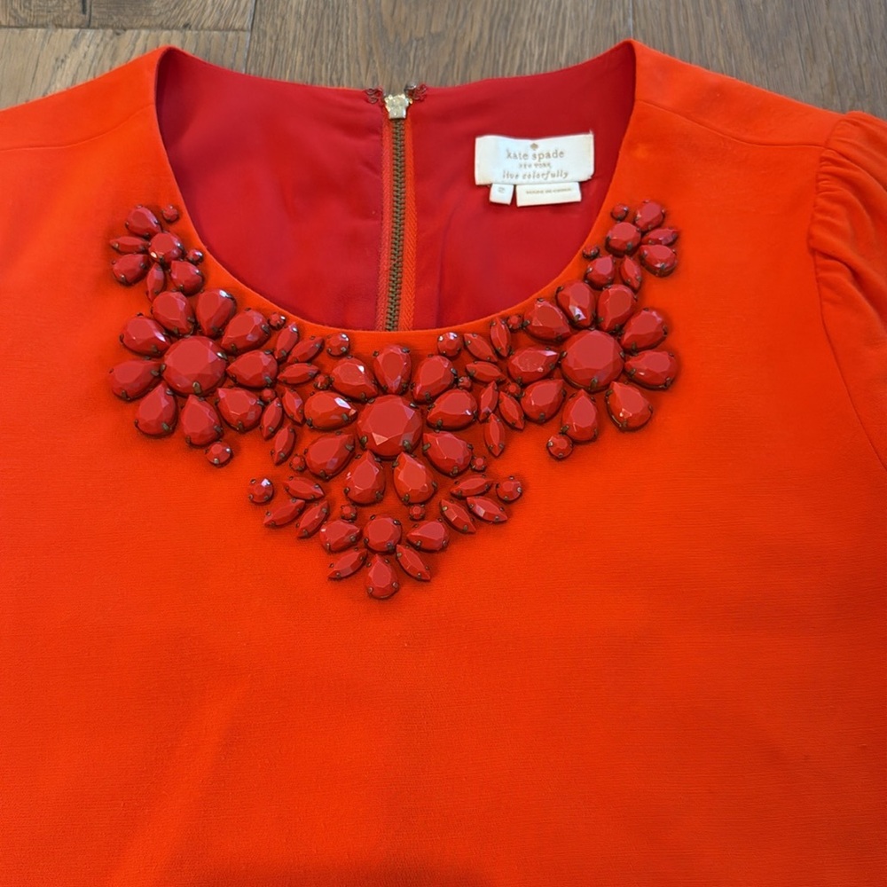 Kate Spade Orange Floral Jewel Embellished Top - 2 - Picture 3 of 7